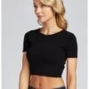 Bambo Short Sleeve Crop Top | Black | One Size