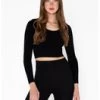 Bamboo Long Sleeve Crop Scoop Neck Top | Black | OS