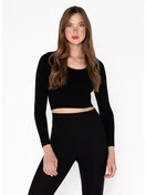 Bamboo Long Sleeve Crop Scoop Neck Top | Black | OS