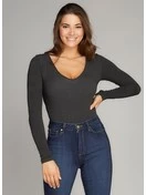 Bamboo V-Neck Bodysuit | Heather Black | One Size