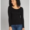 Seamless Rib Crew Neck Top | Black | One Size