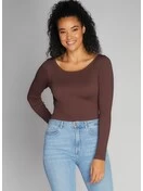 Seamless Rib Crew Neck Top | Brown | One Size