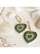 Groove Is In The Heart Enamel Heart Hugger Hoop Earrings | Gold | Olive