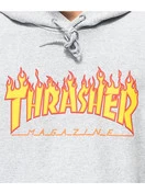 Thrasher Flame Logo Pullover Hoodie Jacket | Grey