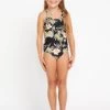 Volcom Girls' For The Tide One Piece Swimsuit | Black Combo